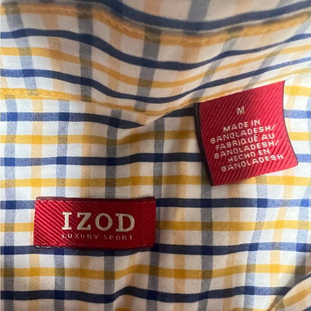 NWOT Mens IZOD Luxury Sport Dress Shirt Yellow Plaid Medium - Picture 3 of 3